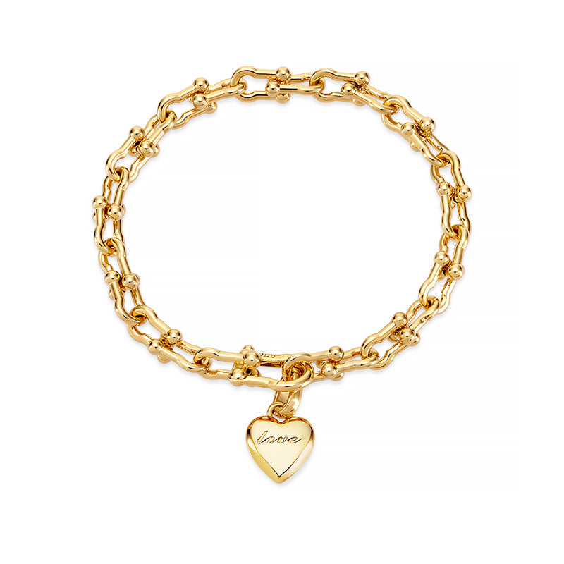 DLB Gold-Finished Copper Love Link Bracelet with Heart Charm