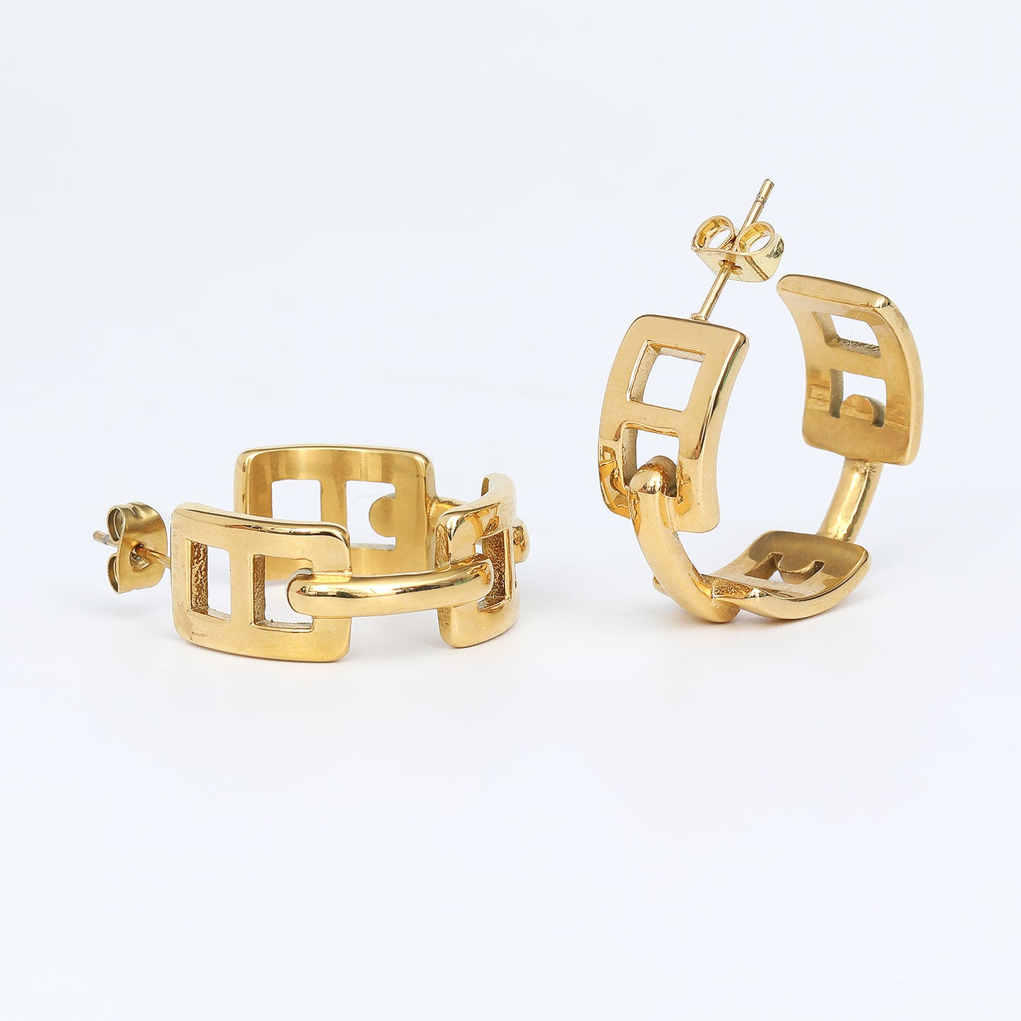 DLB Modernist Links: Geometric Gold-Tone Hoop Earrings