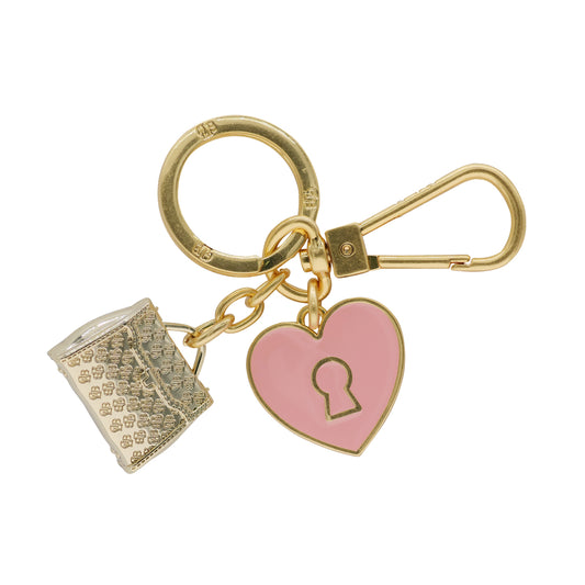 DLB Heartfelt Charm: Pink Enamel & Gold-Tone Keychain