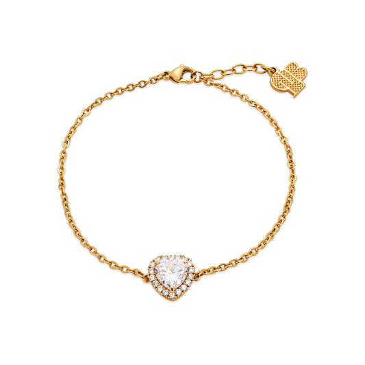 DLB Swarovski Heart Charm Gold-Tone Linked Bracelet