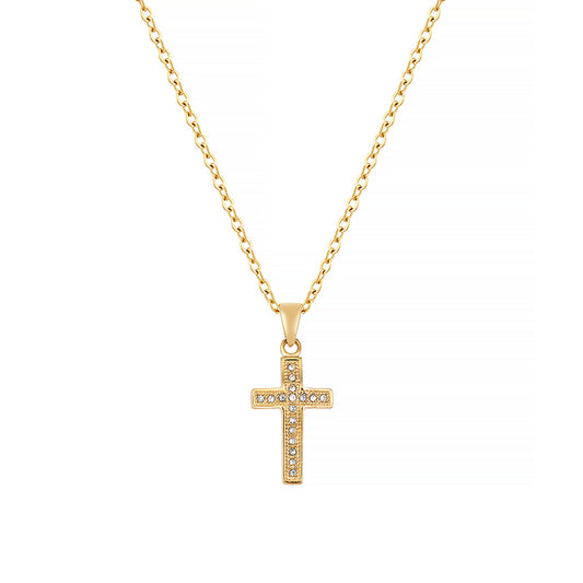 DLB Divine Sparkle: Gold-Toned Swarovski Cross Pendant Necklace