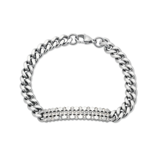 DLB Silver Shine Swarovski-Encrusted Titanium Link Bracelet