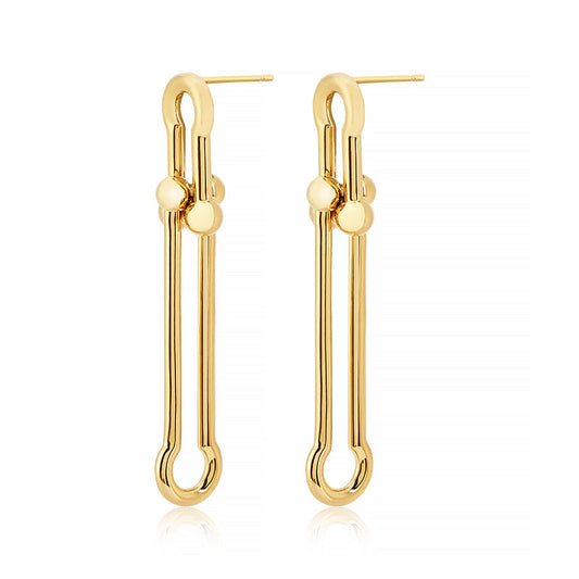 DLB Copper Allure: Minimalist Copper Linear Drop Earrings (gold)